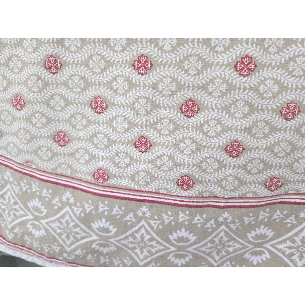 Williams-Sonoma 90 Inch Round Tablecloth 100% Cotton Taupe Red Floral Trellis